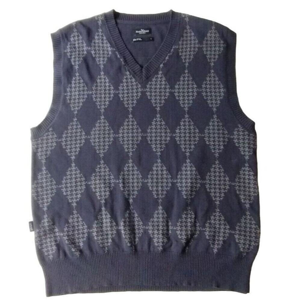 Marc Ecko Cut & Sew Sweater Vest Men's Large Gray Blue Argyle V Neck Preppy